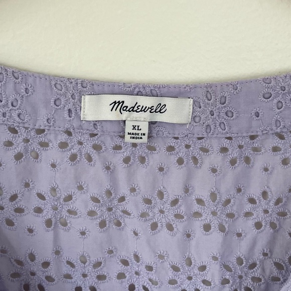 Madewell Eyelet Village Ruffle-Sleeve Shirt in Lilac Purple Xl Extra Large - Picture 8 of 9
